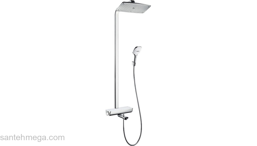 Душевая стойка Hansgrohe Raindance Select Showerpipe хром/белая полочка 360 27113400. Фото