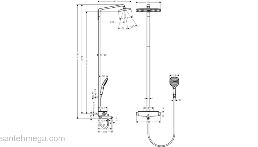 Душевая стойка Hansgrohe Raindance Select Showerpipe хром/белая полочка 360 27113400. Фото