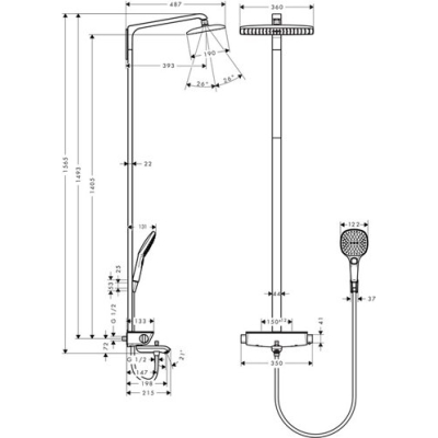 Душевая стойка Hansgrohe Raindance Select Showerpipe хром/белая полочка 360 27113400. Фото